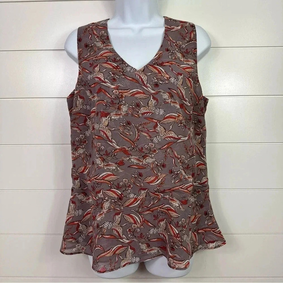 CAbi #3611 Mauve Purple Good Luck Bird Print Sleeveless Blouse sz XS - Picture 5 of 13